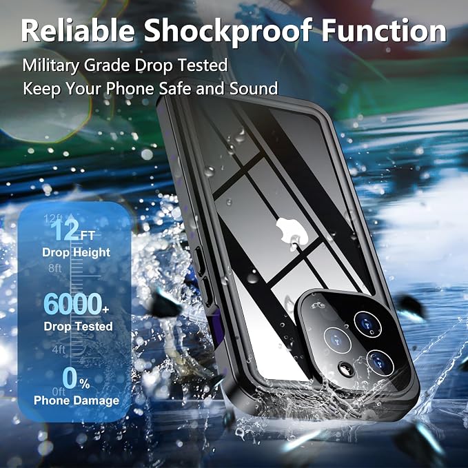 SPIDERCASE for iPhone 13 Pro Max Case Waterproof, Built-in Lens & Screen Protector, Full Heavy Duty Protection, 12FT Military Shockproof, Dustproof, Anti-Scratched Phone Case,Purple