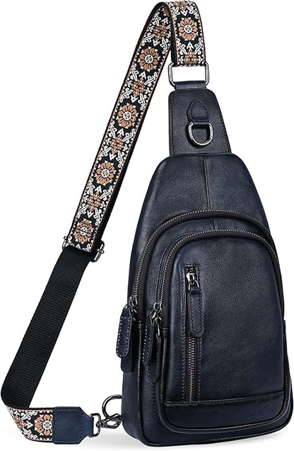 HESHE Leather Sling Bag for Women Crossbody Bags with Multi-Pocket Stylish Fanny Packs for Travel Chest Bag