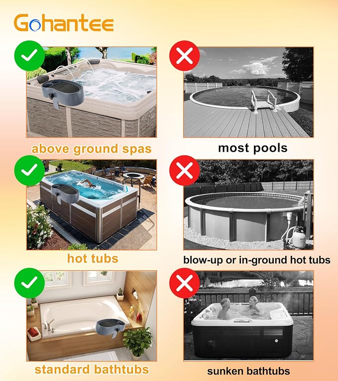 Hot Tub Tray, Adjustable Aboveground Bathtub Tray with 2 Cup Holder, Spa with Wall Thickness of 3.5'' to 7.5'', Nonslip Hot Tub Table Tray Accessories Shelf Drinks Snacks Phone Holder for Spa Bathtub