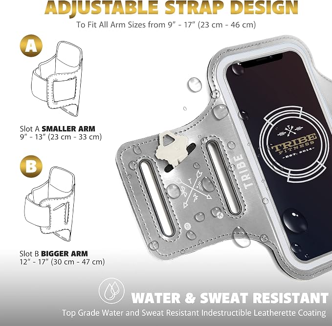 TRIBE Water Resistant Cell Phone Armband Case Running Holder for iPhone Pro Max Plus Mini SE (13/12/11/X/XS/XR/8/7/6/5) Galaxy S Ultra Plus Edge Note (21/20/10/9/8/7/6/5) Adjustable Strap & Key Pocket