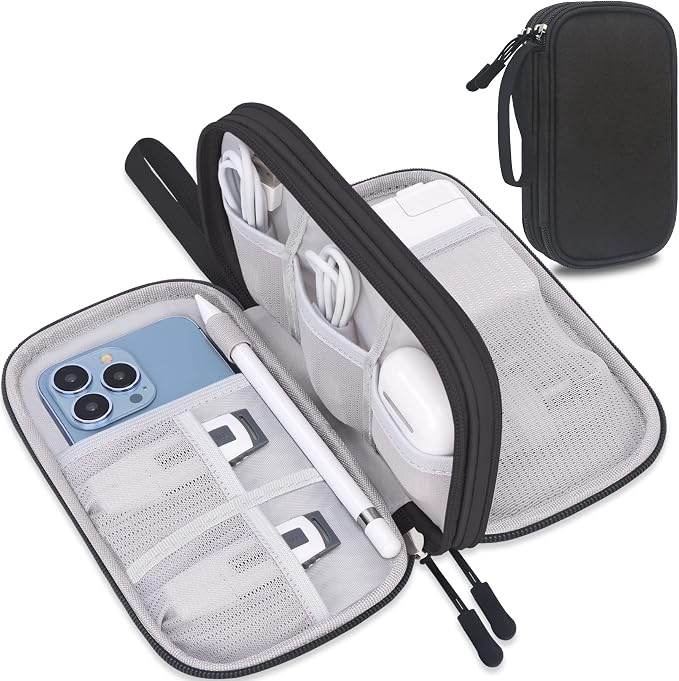 Lacdo Electronic Organizer, Travel Cable Organizer Bag Pouch Tech Electronic Accessories Carry Case Portable Double Layers Charger Case for Cable, Cords, Charger, Phone, Power Bank, Earphone, Black