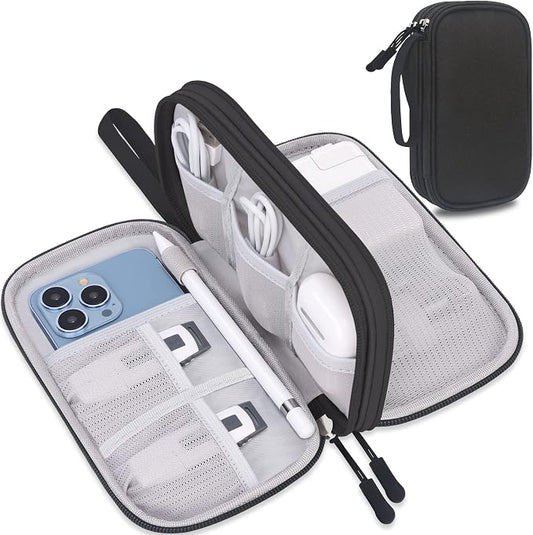 Lacdo Electronic Organizer, Travel Cable Organizer Bag Pouch Tech Electronic Accessories Carry Case Portable Double Layers Charger Case for Cable, Cords, Charger, Phone, Power Bank, Earphone, Black