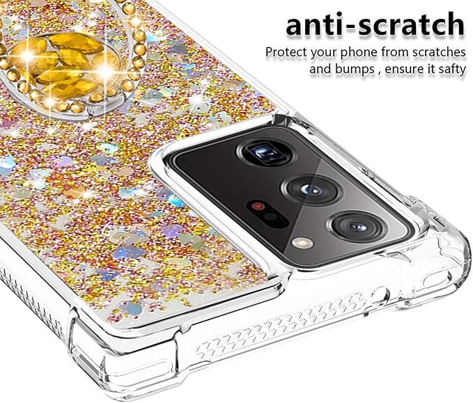 Silicone Phone Case for Galaxy Note 20 Ultra Glitter Back Case, Bling Liquid Case Bumper Cover with Ring Holder Transparent Protective Shell Anti Yellowing compatible with Samsung Galaxy Note 20 Ultra