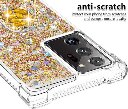 Silicone Phone Case for Galaxy Note 20 Ultra Glitter Back Case, Bling Liquid Case Bumper Cover with Ring Holder Transparent Protective Shell Anti Yellowing compatible with Samsung Galaxy Note 20 Ultra