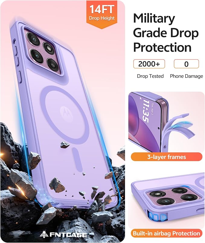 FNTCASE for Moto G Stylus 2026/2025 Case, Fit for Magsafe, Screen Protector | Translucent Matte Magnetic Back, 14FT Military Grade Drop Protection, Shockproof Protective Phone Cover, Light Purple