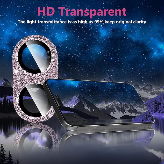 Camera Lens Protector for iPhone 16/iPhone 16 Plus, Bling Glitter Camera Cover with 9H Tempered Glass Metal Ring, Anti-Scratch Camera Protector for iPhone 16/iPhone 16 Plus (Glitter - Pink)