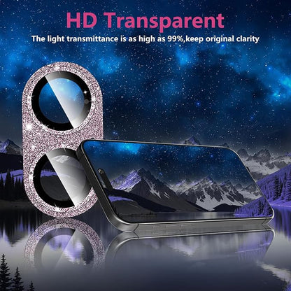 Camera Lens Protector for iPhone 16/iPhone 16 Plus, Bling Glitter Camera Cover with 9H Tempered Glass Metal Ring, Anti-Scratch Camera Protector for iPhone 16/iPhone 16 Plus (Glitter - Pink)