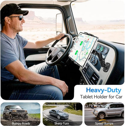 OHLPRO Heavy Duty Drill Base Tablet Holder for Car & Truck Dashboard Mount with 360° Adjustable 2-Stage Arm for 5-13" iPads Tablets & Phones Kindle, Mounting for Commercial Vehicles Boat Wall Desk