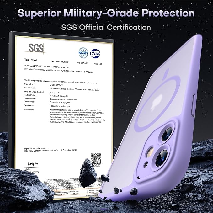 TOCOL for iPhone 11 Case, Compatible with Magsafe, Full Camera Protection, Built-in Magnets, Drop Protection, Translucent Matte Phone Case for iPhone 11 6.1 inch (Light Purple)