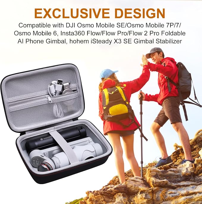 LTGEM Hard Travel Case Compatible with DJI Osmo Mobile SE/Osmo Mobile 7P/7/8/6, Insta360 Flow/Flow Pro/Flow 2 Pro Foldable AI Phone Gimbal, hohem iSteady X3 SE Gimbal Stabilizer (Black+Gray)