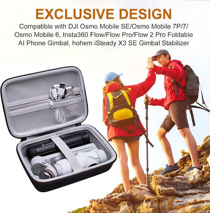 LTGEM Hard Travel Case Compatible with DJI Osmo Mobile SE/Osmo Mobile 7P/7/8/6, Insta360 Flow/Flow Pro/Flow 2 Pro Foldable AI Phone Gimbal, hohem iSteady X3 SE Gimbal Stabilizer (Black+Gray)