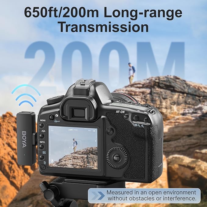 BOYA by-V4 Wireless Microphones for Cameras DSLR Camcorder with Charging case, 12H Battery Life, 650ft Range, 4-Channel Omnidirectional Noise Canceling Lavalier Mic for Live Streaming Vlog