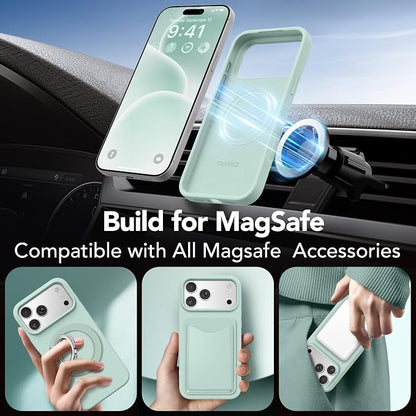 GONEZ Magnetic for iPhone 17 Pro Case, Compatible with MagSafe, [Screen Protector + Camera Lens Protector], Liquid Silicone Anti-Scratch Shockproof Protective Phone Case 6.3 inch, Mint Green
