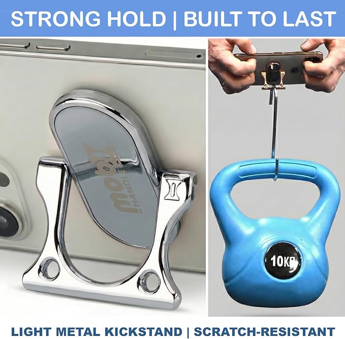 Patented 3-Finger Phone Grip & Stand - Comfortable & Secure Loop Holder for iPhone & Android - Ultra-Slim Zinc Alloy - Magnetic Mount Ready - Cell Phone Ring Alternative [Silver Chrome]