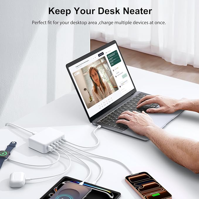 [2026 Updated] USB C Fast Charger, 150W GaN 6 Port Type C Charging Station Hub Block Cube, USB C Wall Charger Power Strip Adapter Plug for iPad iPhone 17 16 15 14 Pro Max Pixel Note Galaxy, 5ft Cord