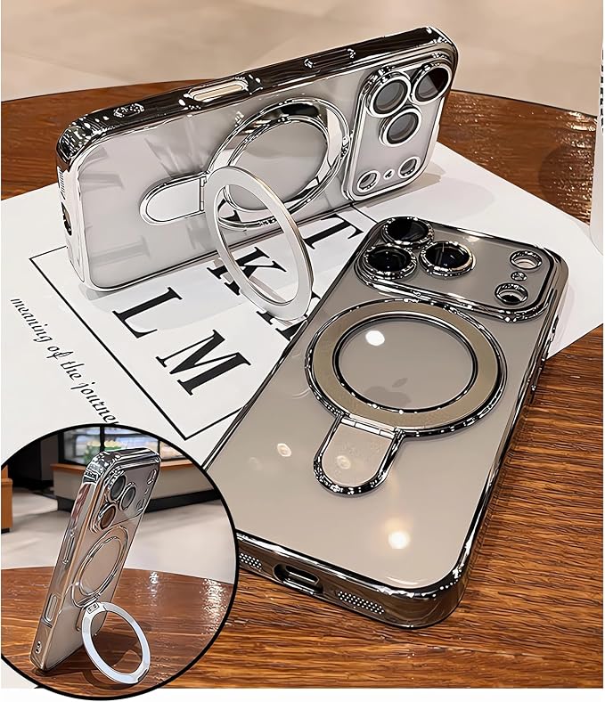 LXK Magnetic Invisible Stand for iPhone 17 Pro Max Case 6.9" Compatible with MagSafe, Military-Grade Protection, with Camera Protector, Clear Scratch-Resistant Back Cover for 17 ProMax, Grey