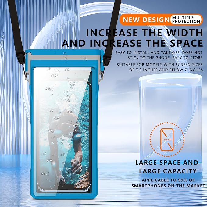 GOLDJU Waterproof Phone Case, Underwater Diving Phone Case for Snorkeling,IPX8 Waterproof Phone Pouch with Lanyard for Apple iPhone，Samsung,and up to 7.0",Beach Cruise Ship Travel Essentials -Blue