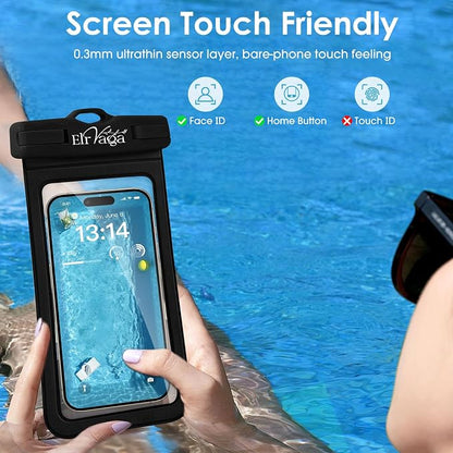 2 Pack IPX8 Waterproof Phone Pouch for iPhone 16/15/14/13 Pro Max Plus (7.2 Inch) - Swimming, Diving, Snorkeling, Snowproof - Touchscreen Friendly Underwater Photography Dry Bag (Black&Black)