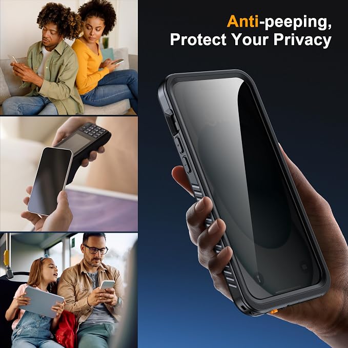 for iPhone 15 Plus Case Waterproof - Built-in Privacy Screen Protector & HD Screen Protector [IP68 Underwater] Shockproof Dustproof Full Body Protection iPhone 15 Plus Phone Case Black