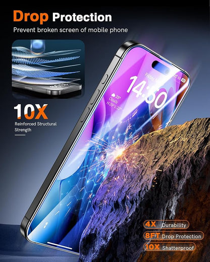 LK 3 Pack for iPhone 15 Pro Screen Protector [Auto-Dusting 0 Bubble] Military Grade Shatterproof, Full Coverage HD Ultra Tempered Glass Screen Protector for 15 Pro [One-Pull Install] Anti-Scratch
