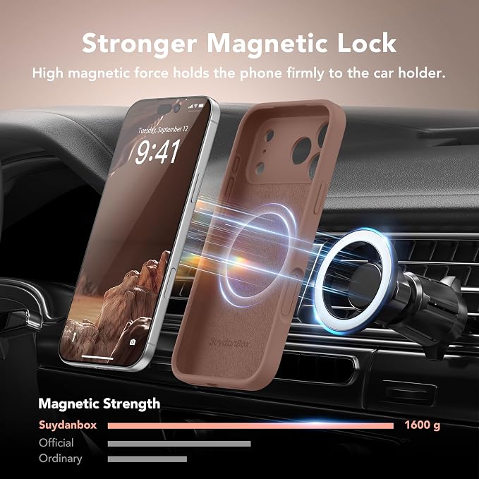Magnetic for iPhone 17 Pro Max Case, Compatible with MagSafe, [Full Camera Protection][Screen Protector] Silicone Shockproof Protective Phone Case for iPhone 17 Pro Max 6.9", Brown