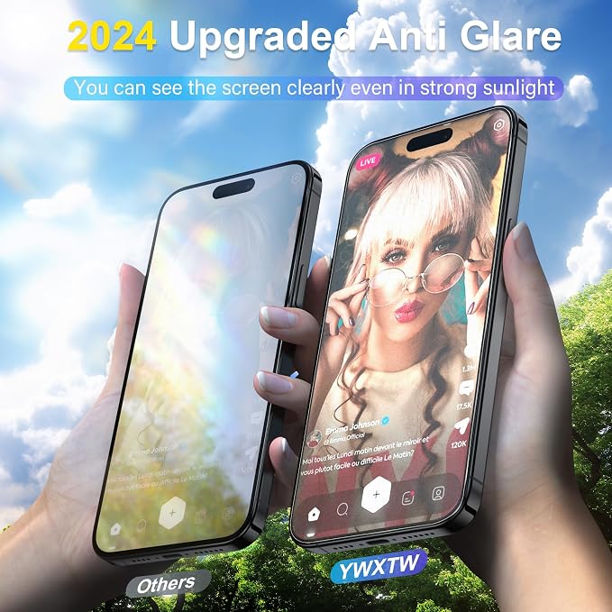 YWXTW 2 Pack Matte Screen Protector for iPhone 16 Pro 6.3 Inch + 1 Set Camera Lens Protector, Anti Glare Anti Fingerprint 16 Pro Glass Screen Protector, Bubble Free, Smooth as Silk