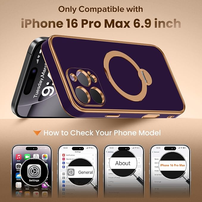 GolbinBox for iPhone 16 Pro Max Case with 360° Spin Magnetic Stand,[Compatible with Magsafe] [Military Protection][Built-in Ring Holder] Camera Control Phone Case for 16 Pro Max,Purple