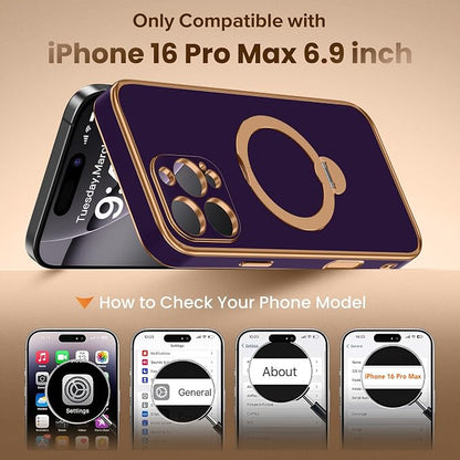 GolbinBox for iPhone 16 Pro Max Case with 360° Spin Magnetic Stand,[Compatible with Magsafe] [Military Protection][Built-in Ring Holder] Camera Control Phone Case for 16 Pro Max,Purple