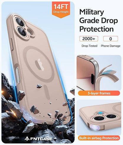 FNTCASE for iPhone 17 Case: [Compatible with Magsafe] Translucent Matte Cases with [Full Camera Protection] [Screen Protector] Military Grade Shockproof Protective Phone Cover - Desert Gold