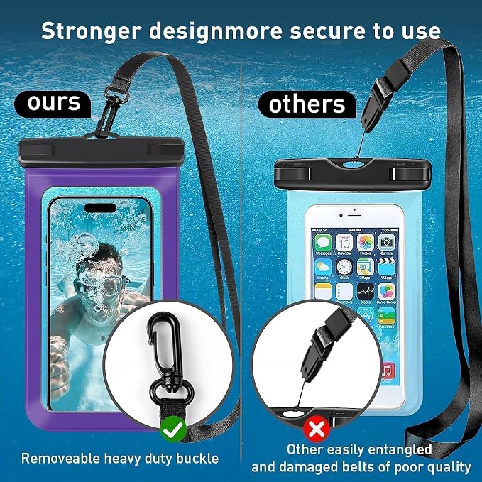 2 Pack Waterproof Phone Pouch, Universal Beach Bag Compatible for iPhone 17 16 15 14 13 12 Pro Max XS Plus, IPX8 Cellphone Cruise Travel Essentials, Black & Purple - 7"