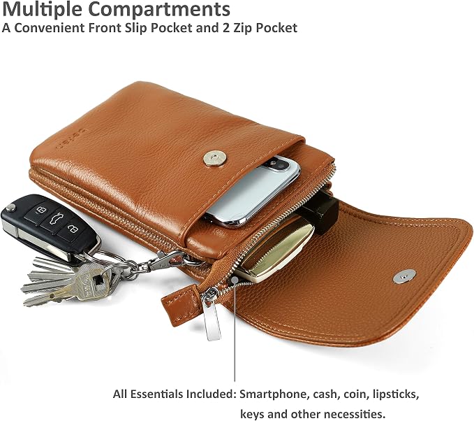 befen Genuine Leather Small Crossbody Bags for Women Cell Phone Bag Cross Body Purses,Silver Zipper