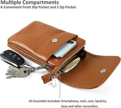 befen Genuine Leather Small Crossbody Bags for Women Cell Phone Bag Cross Body Purses,Silver Zipper