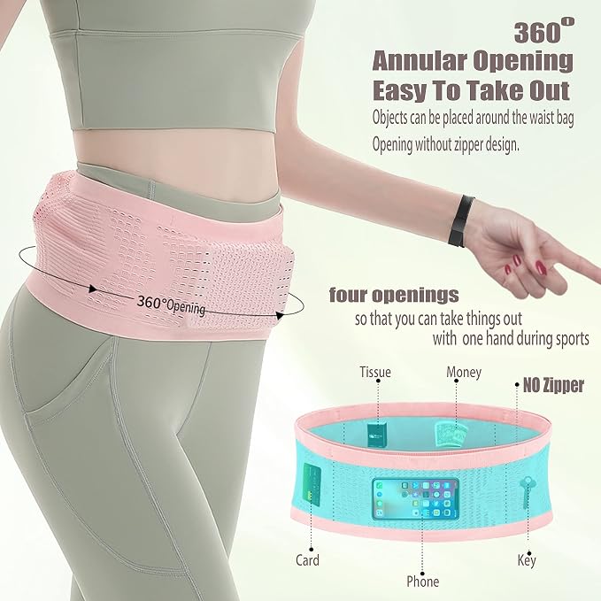 Slim Running Belt for Men Women, Running Fanny Pack, Phone Holder for Running, Waist Bag, Moisture Wicking Storage Belt Bag for Walking, Travel, Sports, Hiking, Workout