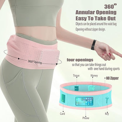Slim Running Belt for Men Women, Running Fanny Pack, Phone Holder for Running, Waist Bag, Moisture Wicking Storage Belt Bag for Walking, Travel, Sports, Hiking, Workout