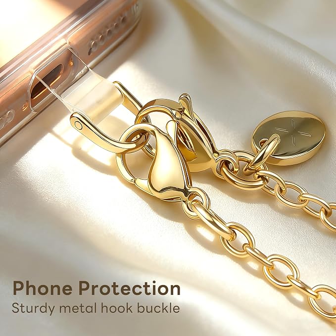 Phone Lanyard for Cellphone Case Crossbody Phone Strap Detachable Phone Charms Strap Anti Theft Necklace Holder for iPhone For Women (pink-gold)