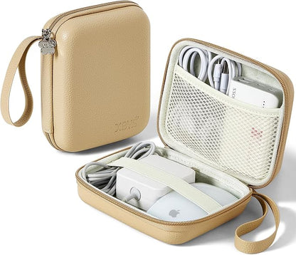 Charger Case for Macbook, Portable Tech Electronic Organizer Bag, Small Travel Storage Pouch for Laptop Accessories, MacBook Power Adapter, Charging Cords, USB Drives (Light Khaki, L)