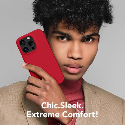 GONEZ for iPhone 15 Pro Max Case Silicone, Compatible with Magsafe, Camera Protector + Screen Protector, Soft Anti-Scratch Microfiber Lining, Liquid Silicone Shockproof Phone Cover, Red
