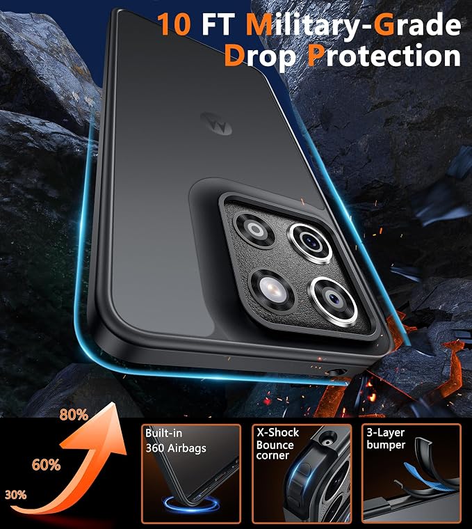 FNTCASE for Motorola Moto G-Stylus-5G-2025 Case : Frosted Translucent Matte Shockproof Slim Protective Case - Military Grade Drop Proof Anti-Fingerprint Hard Back Cell Phone Cover (6.7 inch/Black)
