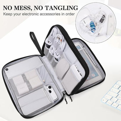 FYY Electronic Organizer, Extra Large Travel Cable Organizer Bag Pouch Portable Waterproof Double Layers All-in-One Storage Bag for iPad, Cable, Power Bank, Laptop Charger for Office, Black-Pattern