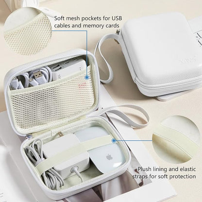 Charger Case for Macbook, Portable Tech Electronic Organizer Bag, Small Travel Storage Pouch for Laptop Accessories, MacBook Power Adapter, Charging Cords, USB Drives, Power Bank (White, L)