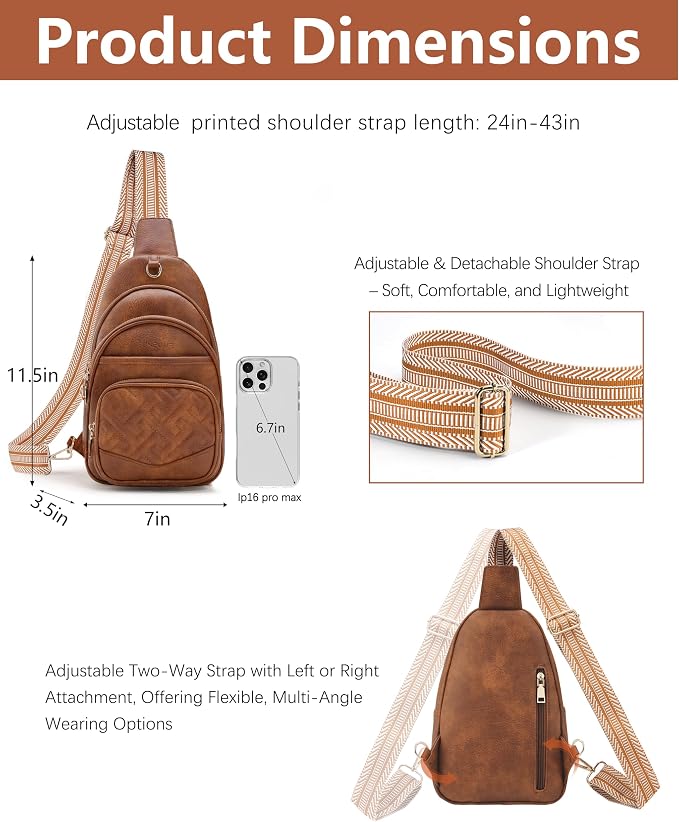 Anti Theft Crossbody Bags for Women, RFID Vegan Leather Sling Purse for Travel, Chest Bag, Cross Body Purses & Fanny Packs(Brown) | Multi-Pocket, 8 RFID Card Slots, Structured bag, Quilted Design