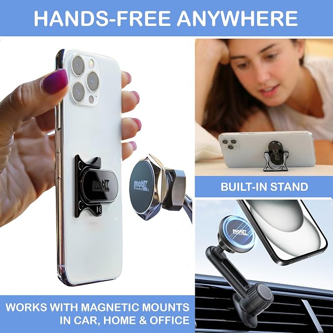Patented 3-Finger Phone Grip & Stand - Comfortable & Secure Loop Holder for iPhone & Android - Ultra-Slim Zinc Alloy - Magnetic Mount Ready - Cell Phone Ring Alternative [Black Chrome]