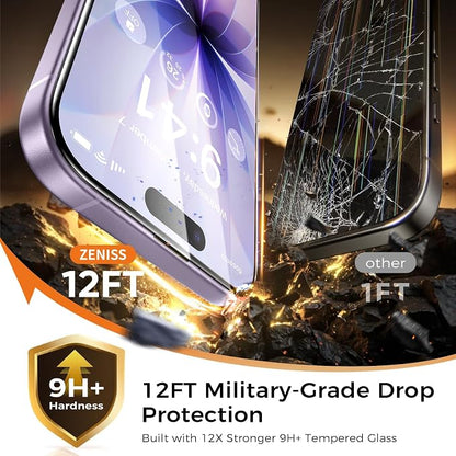 NeverBreak 9H+ Hardness for iPhone 17 Screen Protector 12FT Military Grade Protection (Scratch, Shatter, Drop Resistance) Tempered Glass Full Edge Coverage 6.3" 2025, 2 Pack with De-Bubble Card