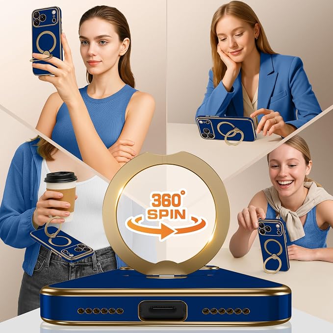 GolbinBox for iPhone 17 Pro Max Case with 360° Spin Magnetic Stand,[Compatible with Magsafe] [Military Protection][Built-in Ring Holder] Camera Control Phone Case for 17 Pro Max,Deep Blue