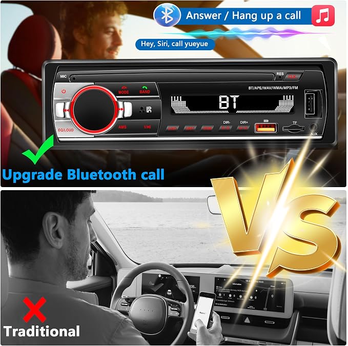 Single Din Car Stereo Bluetooth Car Radio, Car Audio with Handsfree and App Control,LSLYA 4X50W Car Radio Supports FM,AUX,USB,TF,EQ,Fast Charging | No CD DVD Player