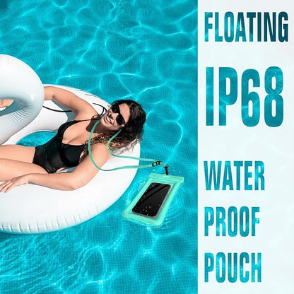 NEPHI IP68 Waterproof Phone Pouch 2 Pack-Up to 8.0"，Adjustable Neck Lanyard Floating Waterproof Phone Case for iPhone,Phone Dry Bags for Vacation Beach Pool Travel Essentials (Aqua Green 4 Pack)