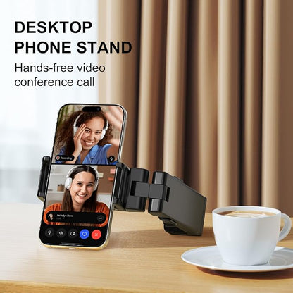 Perilogics Gen 2 Airplane Phone Holder Mount – Silent Hands-Free Travel Phone Stand, Travel Essential for Flying, 360° Adjustable Tray Table Phone Holder Fits iPhone, Android & Gaming Devices