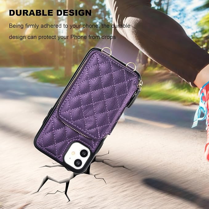 Bocasal Crossbody Wallet Case for iPhone 11, RFID Blocking PU Leather Zipper Handbag Purse Flip Cover, Kickstand Folio Case with Card Slots Holder Wrist Strap Lanyard 6.1 Inch (Dark Purple)