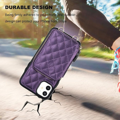 Bocasal Crossbody Wallet Case for iPhone 11, RFID Blocking PU Leather Zipper Handbag Purse Flip Cover, Kickstand Folio Case with Card Slots Holder Wrist Strap Lanyard 6.1 Inch (Dark Purple)