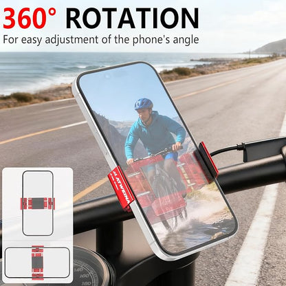 Bike Phone Holder, Motorcycle Phone Mount, Aluminum Alloy Bicycle Handlebar Cell Phone Stand, 360°Rotate Ebike Scooter Phone Clamp Clip, Suitable for 4.5-7.0" Smartphones (Red)